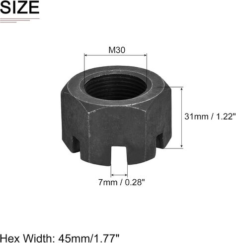 M30x2mm(DxP) Slotted Hex Castle Nuts - 1Pack - Good for Machinery Repairing - Carbon Steel Blackened Hexagon Nuts - Black in Saudi Arabia