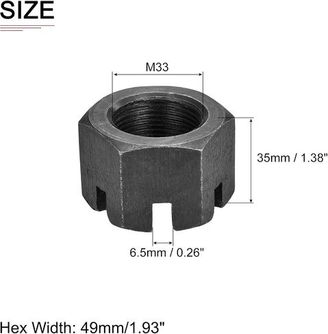 M30x2mm(DxP) Slotted Hex Castle Nuts - 1Pack - Good for Machinery Repairing - Carbon Steel Blackened Hexagon Nuts - Black in Saudi Arabia