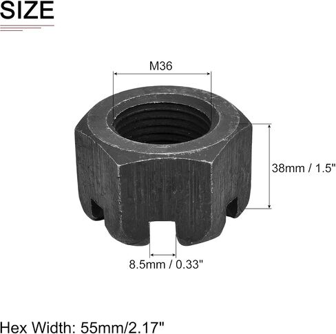 M30x2mm(DxP) Slotted Hex Castle Nuts - 1Pack - Good for Machinery Repairing - Carbon Steel Blackened Hexagon Nuts - Black in Saudi Arabia