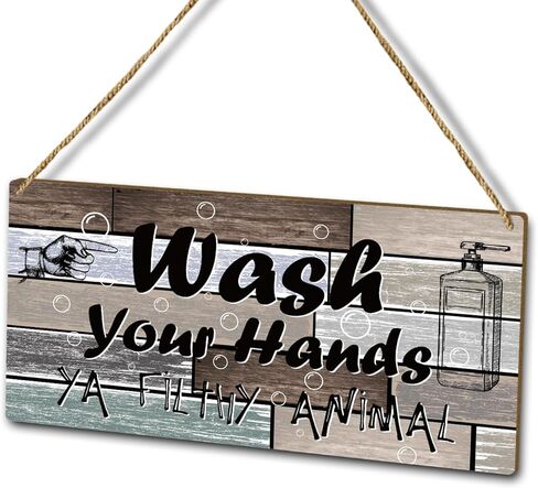 ديكور الحمام لوحة خشبية لافتة معلقة على الحائط، اغسل يديك حيوانًا قذرًا، ديكور الحمام للمنزل أو المكتب، لافتة معلقة خشبية (قطعة واحدة)، هدية فنية لمزرعة المعيشة وغرفة النوم والحمام -20 in Kuwait