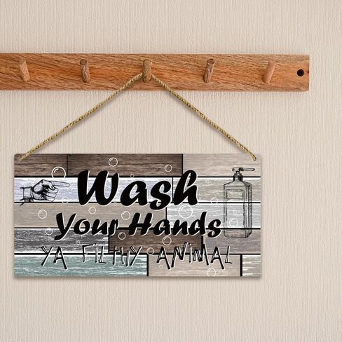 ديكور الحمام لوحة خشبية لافتة معلقة على الحائط، اغسل يديك حيوانًا قذرًا، ديكور الحمام للمنزل أو المكتب، لافتة معلقة خشبية (قطعة واحدة)، هدية فنية لمزرعة المعيشة وغرفة النوم والحمام -20 in Kuwait