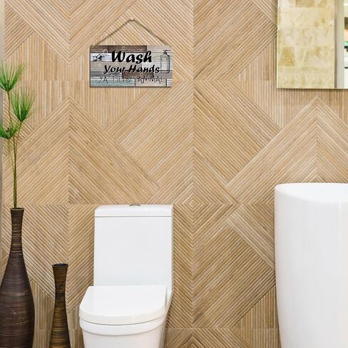 ديكور الحمام لوحة خشبية لافتة معلقة على الحائط، اغسل يديك حيوانًا قذرًا، ديكور الحمام للمنزل أو المكتب، لافتة معلقة خشبية (قطعة واحدة)، هدية فنية لمزرعة المعيشة وغرفة النوم والحمام -20 in Kuwait