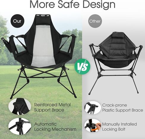 HOMEFUN Hammock Camping Chair - Portable Swinging Hammock Chairs for Adults with Stand and Storage Bag, Oversized Folding Rocking Chairs for Lawn Camp Fishing Hiking, Black in Saudi Arabia