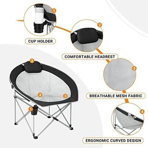 FUNDANGO Oversized Folding Camping Chair Moon Chair for Adults with Headrest, Cup Holder, Carry Bag, Portable Round Chair for Outdoor Hiking, Fishing, Picnic, Camp, Lawn in Saudi Arabia