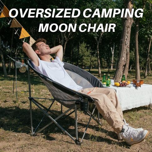 FUNDANGO Oversized Folding Camping Chair Moon Chair for Adults with Headrest, Cup Holder, Carry Bag, Portable Round Chair for Outdoor Hiking, Fishing, Picnic, Camp, Lawn in Saudi Arabia