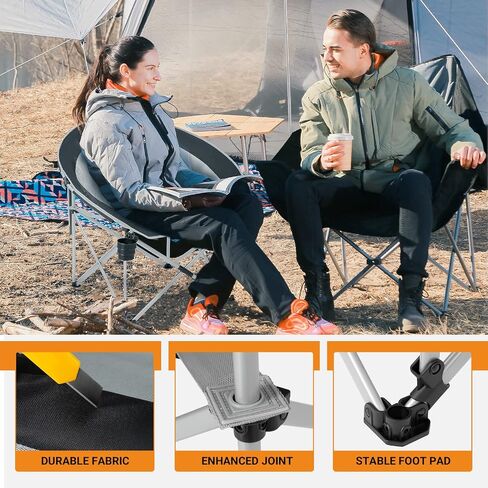 FUNDANGO Oversized Folding Camping Chair Moon Chair for Adults with Headrest, Cup Holder, Carry Bag, Portable Round Chair for Outdoor Hiking, Fishing, Picnic, Camp, Lawn in Saudi Arabia