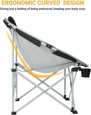 FUNDANGO Oversized Folding Camping Chair Moon Chair for Adults with Headrest, Cup Holder, Carry Bag, Portable Round Chair for Outdoor Hiking, Fishing, Picnic, Camp, Lawn in Saudi Arabia