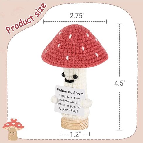 Dahey فطر كروشيه مضحك مع بطاقة إيجابية، لطيف دمية صوف محبوكة صغيرة ابتهج لعبة لتزيين حفلات أعياد الميلاد والتشجيع، هدايا إبداعية للنساء والأصدقاء والأطفال، أحمر in Kuwait