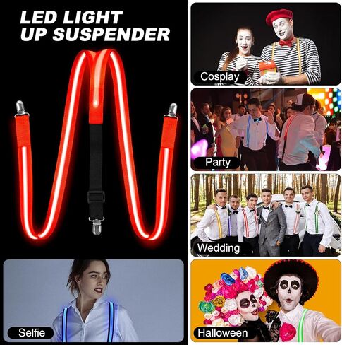 Light Up Suspenders, Glow in the Dark Suspenders, Mens Neon Outfits for Parties, DJ, EDM, 80s, Rave Outfits in Saudi Arabia