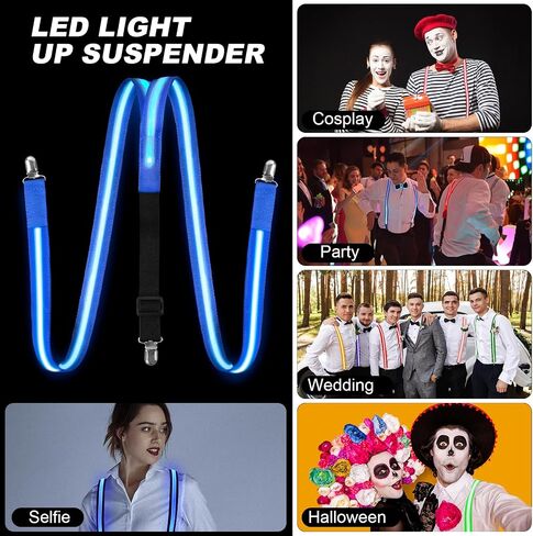 Light Up Suspenders, Glow in the Dark Suspenders, Mens Neon Outfits for Parties, DJ, EDM, 80s, Rave Outfits in Saudi Arabia