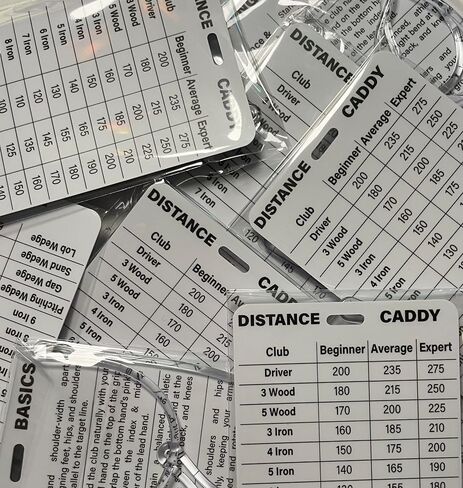 Distance Caddy - Golf Club Range Chart Card - Golf Bag Tag Accessory - Golf Swing Help - Yardage Reference Guide - Training Aid - Two Sided - Shoot Lower Scores - Caddy Cards in Saudi Arabia