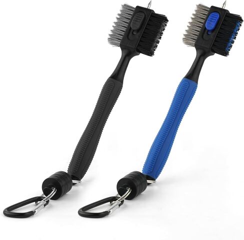 2pcs Retractable Golf Club Brush Groove Cleaner Nylon & Steel Wire Easy-to-Use Golf Club Cleaning Brush Kit with Magnetic Carabiner Clips for Men Women in Saudi Arabia