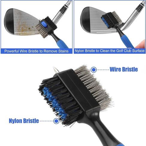 2pcs Retractable Golf Club Brush Groove Cleaner Nylon & Steel Wire Easy-to-Use Golf Club Cleaning Brush Kit with Magnetic Carabiner Clips for Men Women in Saudi Arabia