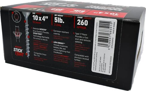 براغي خارجية PSC مقاس 5 رطل مقاس 10 × 4 بوصة - شديدة التحمل، ذاتية التنصت، براغي خشبية خارجية مقاومة للصدأ مع تقنية لاصقة محكمة (260 قطعة) in Kuwait