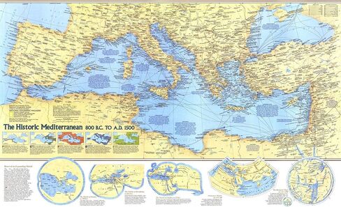 National Geographic: Historic Mediterranean Wall Map, 800 BC to AD 1500-36.75 x 22.5 inches - Paper Rolled in Saudi Arabia