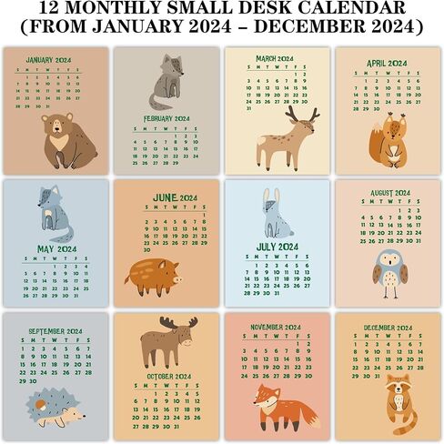 تقويم مكتب صغير 2024، تقويمات مكتبية صغيرة، تقويم مكتبي لحيوانات الغابة اللطيفة، 12 تقويمًا شهريًا للمكتب من يناير 2024 إلى ديسمبر 2024، تقويم مكتبي مع حامل لعلبة الأقراص المضغوطة (A04) in Saudi Arabia