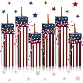 Tradder 6 Pcs Patriotic Tiered Tray Decor 4th of July Wooden Firework Decor Memorial Day Wood Signs Decorations July 4th Centerpieces Independence Day Red White Blue Table Tiered Tray Decor(Round)