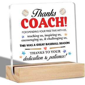 Thank You Gifts for Baseball Coach Clear Desk Decorative Sign Grateful Baseball Coach Appreciation Gift Acrylic Sign with Stand Table Plaque Sign Keepsake Office Decor