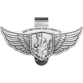 St Christopher Medal Car Saint Christopher Visor Clip Angel Wings Auto Sun Visor Accessories Bless Driving Safety Religious Gift for Driver, Parent, Family, Friend (1)