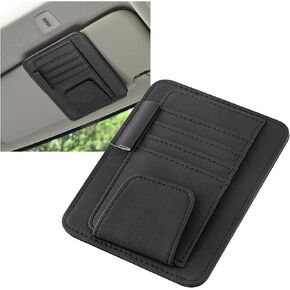 1 PC Car Sun Visor Organizer, 4.9" x 6.1" Multifunctional Sunglasses Holder Card Pen File and Receipt Holder, Layered Multi-pocket Storage Bag Bracket, Universal Car Interior Accessory (Black)
