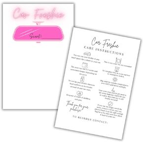 Car Freshie Insert Cards | 50 pk 4x6" White Pink Neon Simple, fits in 5x7" for Holographic Bags Freshie Scent Label Care Instruction Cardstock