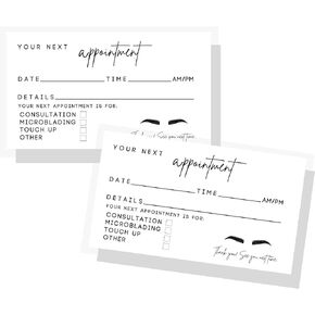 Microblading Appointment Reminder Card | 50 pk | Aftercare Loyalty Instructions add to Stages of Healing for Touch Up Appointment Intake Forms Microblading Ombre 2x3.5"