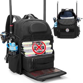 Fishing Tackle Backpack with Cooler, Fishing Rod Bag Holds 2 Rods & Reels, Fishing Bag with Compartment and Pockets for Tackle Boxes, Clothes or Other Fishing Gear, Fishing Pole Bag, Bag Only