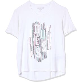 GUESS Girls' Stretch Viscose Rhinestone Logo Shirt