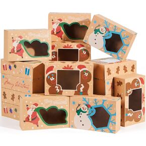 JOYIN 12 PCS Christmas Cookie Gift Baking Box 8.75" x 5.75" x 2.75" with Window Auto-Popup for Pastries, Cupcakes, Cookies, Brownies, Donuts Gift-Giving