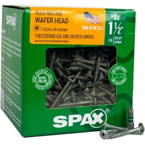 8 x 1-1/2" SPAX Wafer Head T-20+ Partial Thread HCR-X (High Corrosion Resistant)3 Lb. Box, Multi-Material Exterior Wood Screws