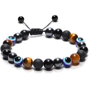 Evil Eye Bracelet Men's Bracelet Women's bracelet, multiple protection, obsidian and tiger's eye, hematite volcanic stone, relieve stress, bring good luck to male and female friends and family