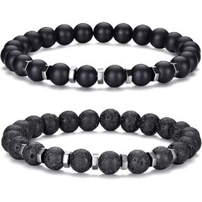 RANKEEF Mens Beaded Bracelets Set 8MM Tiger Eye Lava Stone Stretch Natural Stone Men's Bead Bracelet Mens Bracelet