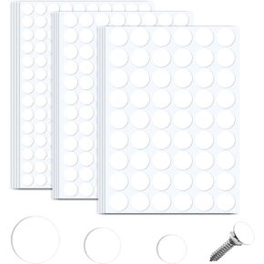 12 Sheets 1160pcs Screw Hole Stickers, 3 in 1 Self-Adhesive Screw Hole Stickers Plastic Screw Cap Covers Sticker for Wood Cabinets Furniture Screws White