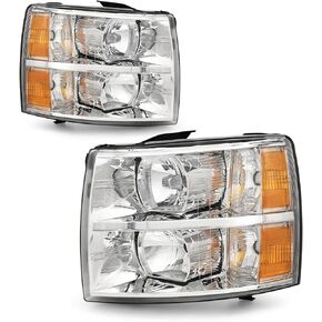 Headlights Assembly for 2007 2008 2009 2010 2011 2012 2013 Chevy Silverado 1500/07 08 09 10 11 12 13 Silverado 2500HD/3500HD Headlamp Replacement Set Driver and Passenger Side