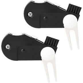 2 Pack Foldable Golf Multi-Purpose Tool Portable 5 in 1 Golf Accessories Tool with Stroke Score Counter, Ball Marker, Divot Tool, Golf Club Brush and Groove Cleaner