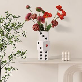 Dice Vase White Ceramic Vase for Home Decor, 8 Inch unique flower Vase，Black and white centerpieces for tables