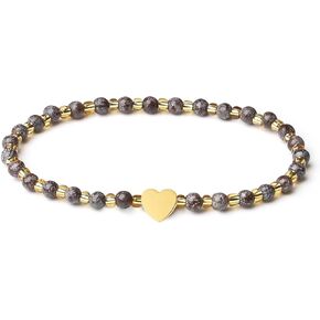 Handmade Original 4mm Mini Gemstone Stretch Bracelet for Women with Natural Stone Healing Crystal and Gold Heart Beaded (African bloodstone) in Kuwait