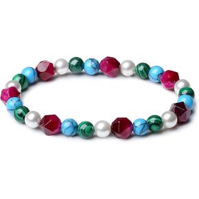 Handmade Original Jewelry Women's Stretch Bracelets with Beaded Healing Crystal Gemstone Natural Stone 8MM Tahitian Cultured Pearl and 18K rose gold Ball (Blue Tiger Eye-Tahitian Pearl) in Kuwait