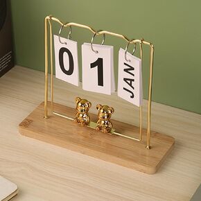 2024 Metal Desk Calendar Standing Flip, Desktop Perpetual Flip Calendar with Large Display, Flip Calendar for Desk 2023-2024 Wooden Perpetual Calendar, Gifts (Black Swing)
