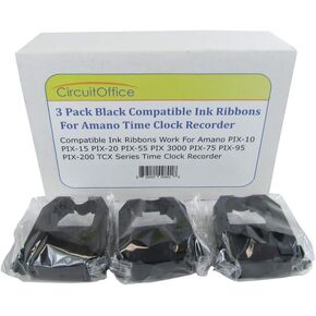 Compatible Ink Ribbons for Amano PIX-10 PIX-15 PIX-20 PIX-55 PIX 3000 PIX-75 PIX-95 PIX-200 TCX Series Time Clock Recorder Ribbon Black Ink (3 Pack)