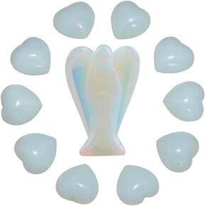 Rockcloud Healing Crystal 0.5 inch Puff Hearts & Guardian Angel Carved Worry Stones Chakra Reiki Balancing Set, Rose Quartz