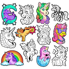 Color Your Own Velvet Unicorns - 12 Pack - Beautiful Arts and Crafts Coloring Fun for All Ages - Decorate Your Room, Color with Friends, Party Favors and Activities (All Unique Designs)