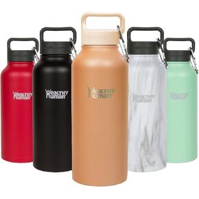 Healthy Human Stainless Steel Water Bottle | Double Walled Vacuum Insulated Water Thermos for Adults | Eco-Friendly Travel Bottles with Leak Proof Lid (Pure Black, 21 oz/ 621 ML)