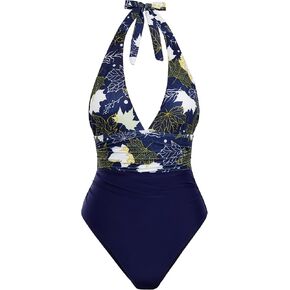 Narecte Sexy One Piece Bathing Suit for Women Tummy Control Halter One Piece Swimsuit Push Up Womens Swim Suit