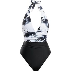 Narecte Sexy One Piece Bathing Suit for Women Tummy Control Halter One Piece Swimsuit Push Up Womens Swim Suit