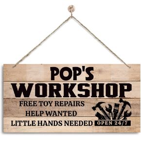 Pop's Workshop Decor, Workshop Door Hanger, Decorative Wall Plaque, Woodworking Room Decor, Tool Room Decor, Father's Day Gift, Birthday Gift for Pop, Farmhouse Workshop Sign Gift for Pop