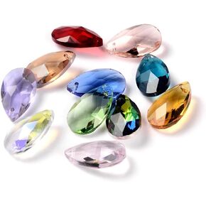 KISSITTY 100-Piece Random Mixed Color Faceted Drop Glass Charm Beads 22x13mm Top Drilled Crystal Glass Chandelier Dangle Pendants for DIY Jewelry Craft Making Home Decoration