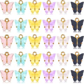 Hicarer 30 Pieces Butterfly Charms Acrylic Butterfly Pendant Bracelet Butterfly Pendant Charms for Jewelry Necklace Bracelet Earring Crafting Accessory