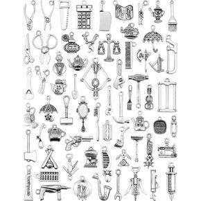 JIALEEY 65PCS Home Tool Charms Collection, Wholesale Bulk Lots Antique Silver Tibetan Alloy Worker 3D Tools Charms Pendants DIY for Jewelry Making and Crafting
