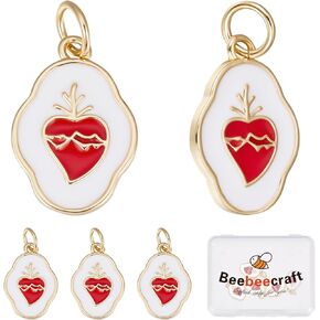 Beebeecraft 8Pcs 4 Style Cubic Zirconia Heart Charms Star Diamond Heart Shape Brass Charm Pendant with Jump Ring for DIY Making Jewelry Bracelets Necklace